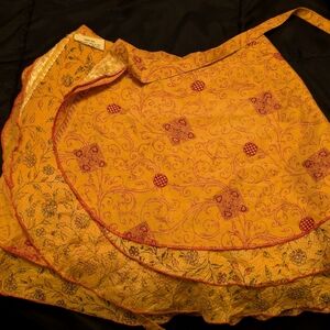 Floral Yellow Wrap Skirt with Red Accents